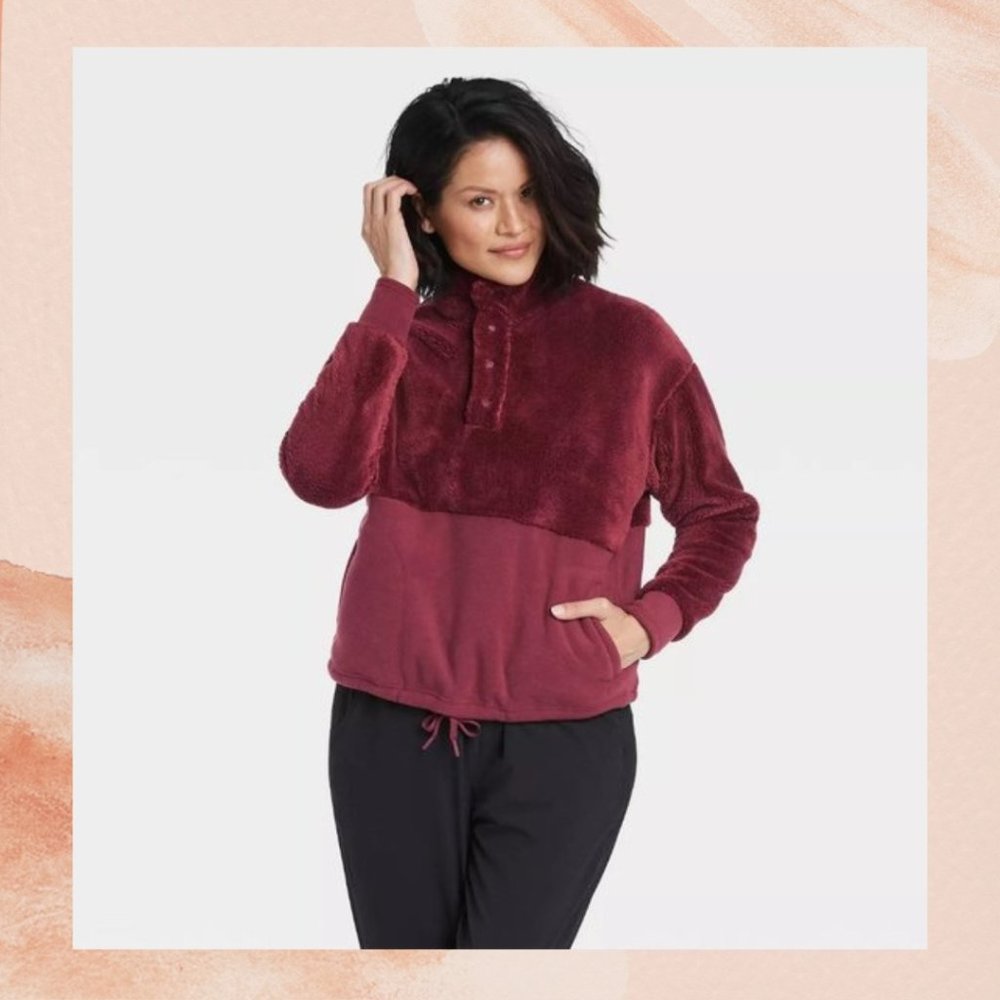 All In Motion Burgundy Cozy Sherpa Fleece Pullover